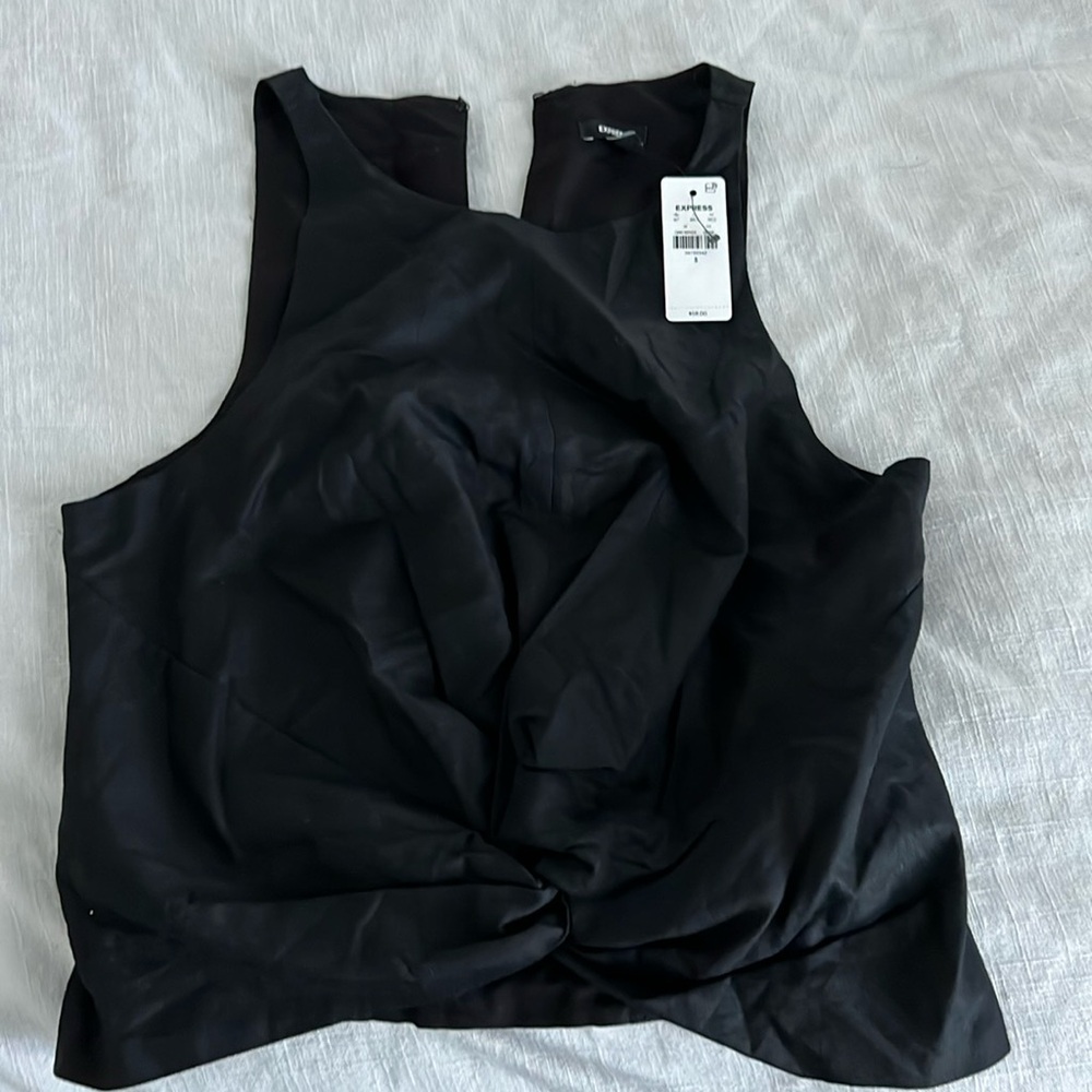 Express cropped linen tank with side zip